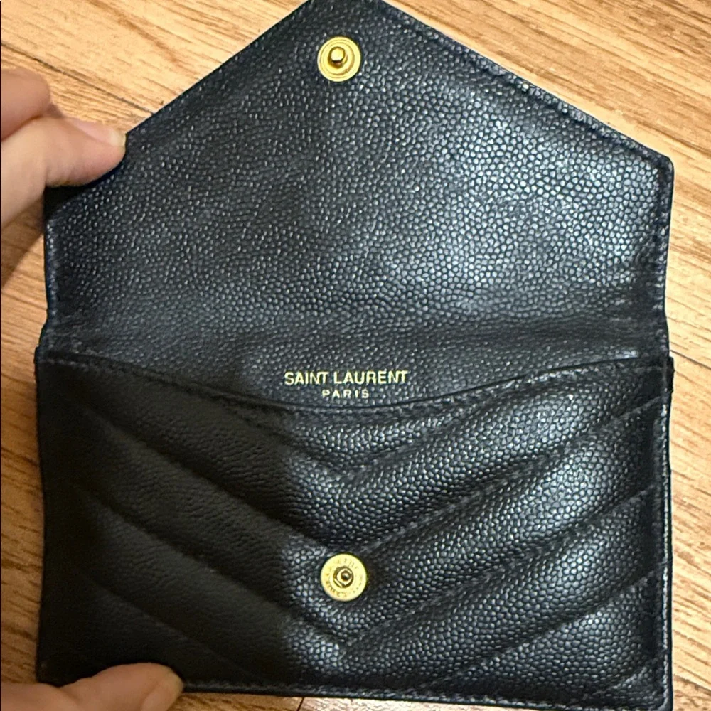 Saint Laurent Black Quilted Envelope Card Wallet with Gold YSL Emblem - Picture 3 of 11
